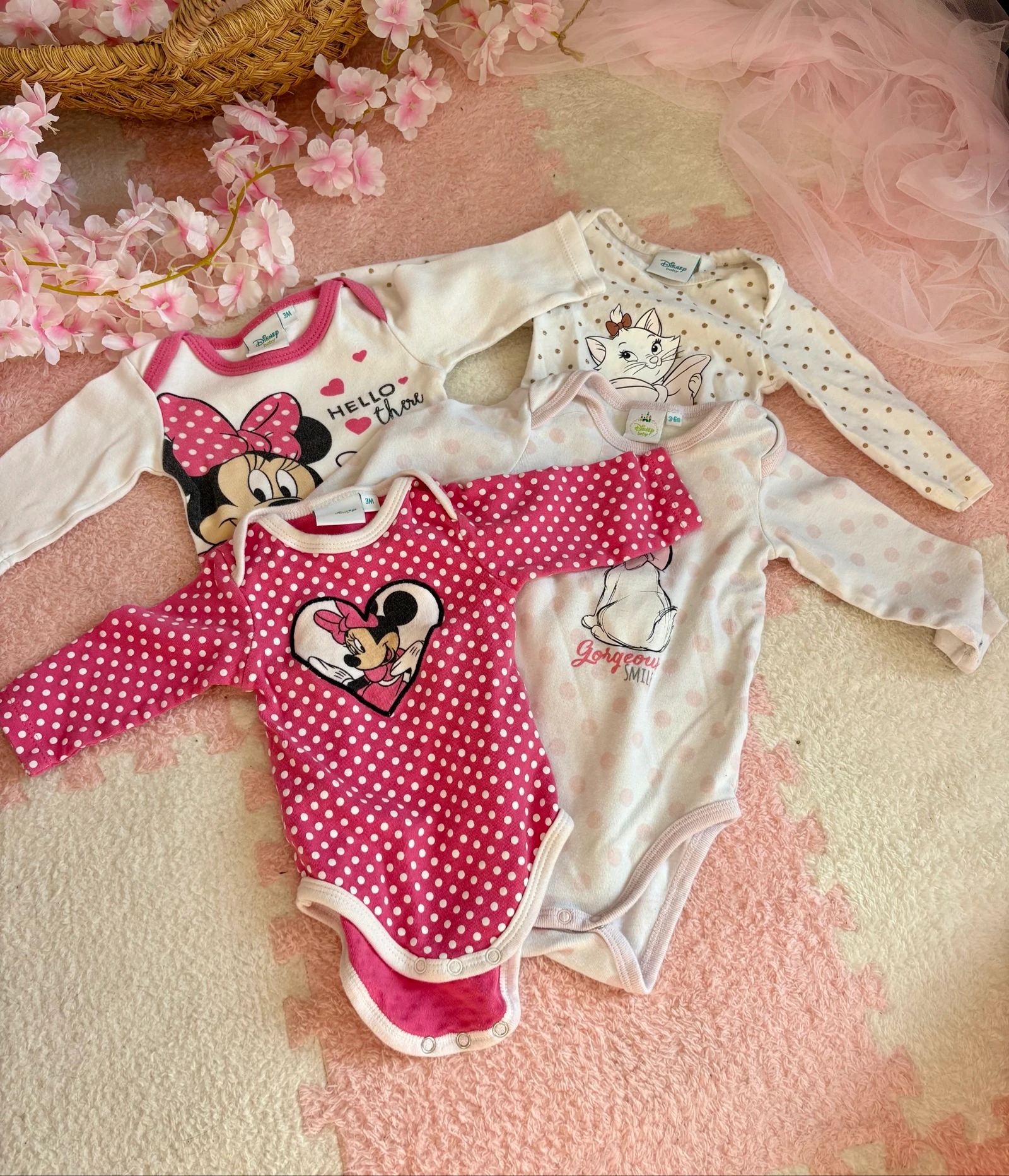 Lot de 4 bodies Disney bébé fille 3 mois – Minnie & Marie – Excellent état – photo 2